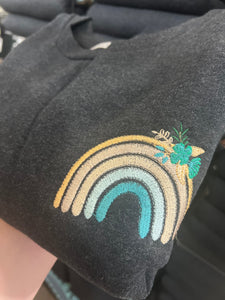 Embroidered Fall Rainbow Crew Sweatshirt - RTS
